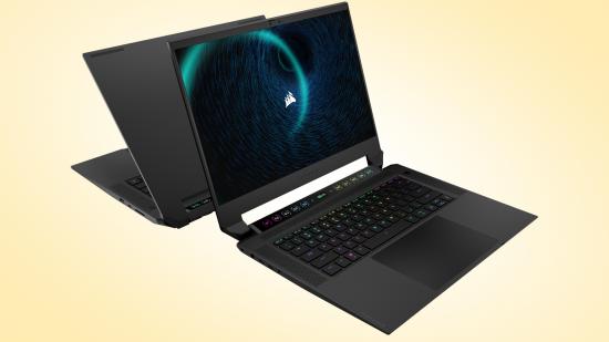 The Corsair Voyager gaming laptop from the top