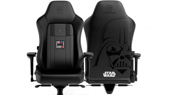 Noblechairs Darth Vader chair from the front and back, celebrating the Obi-Wan Kenobi Star Wars show on Disney Plus