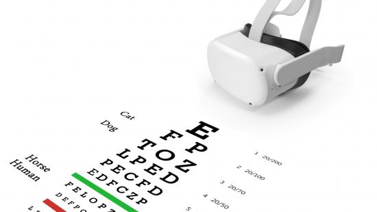 Oculus Quest 2 facing towards prescription lens eye test chart