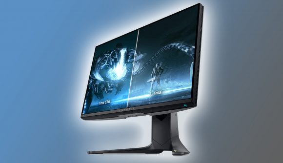 Alienware 360hz gaming monitor on blue backdrop