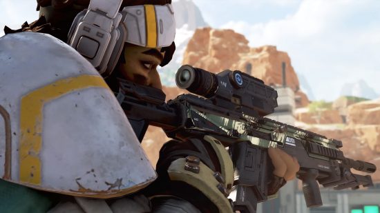 Apex Legends Best Ranked: Vantage wielding her custom sniper rifle on King's Canyon