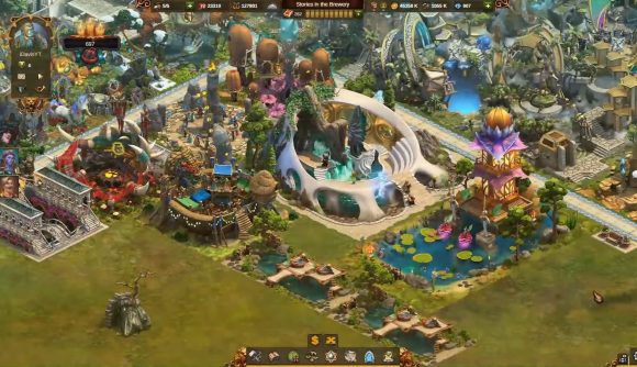 Best PC games on mobile: Elvenar. A screenshot shows a pristine fantasy city as seen from an isometric perspective.