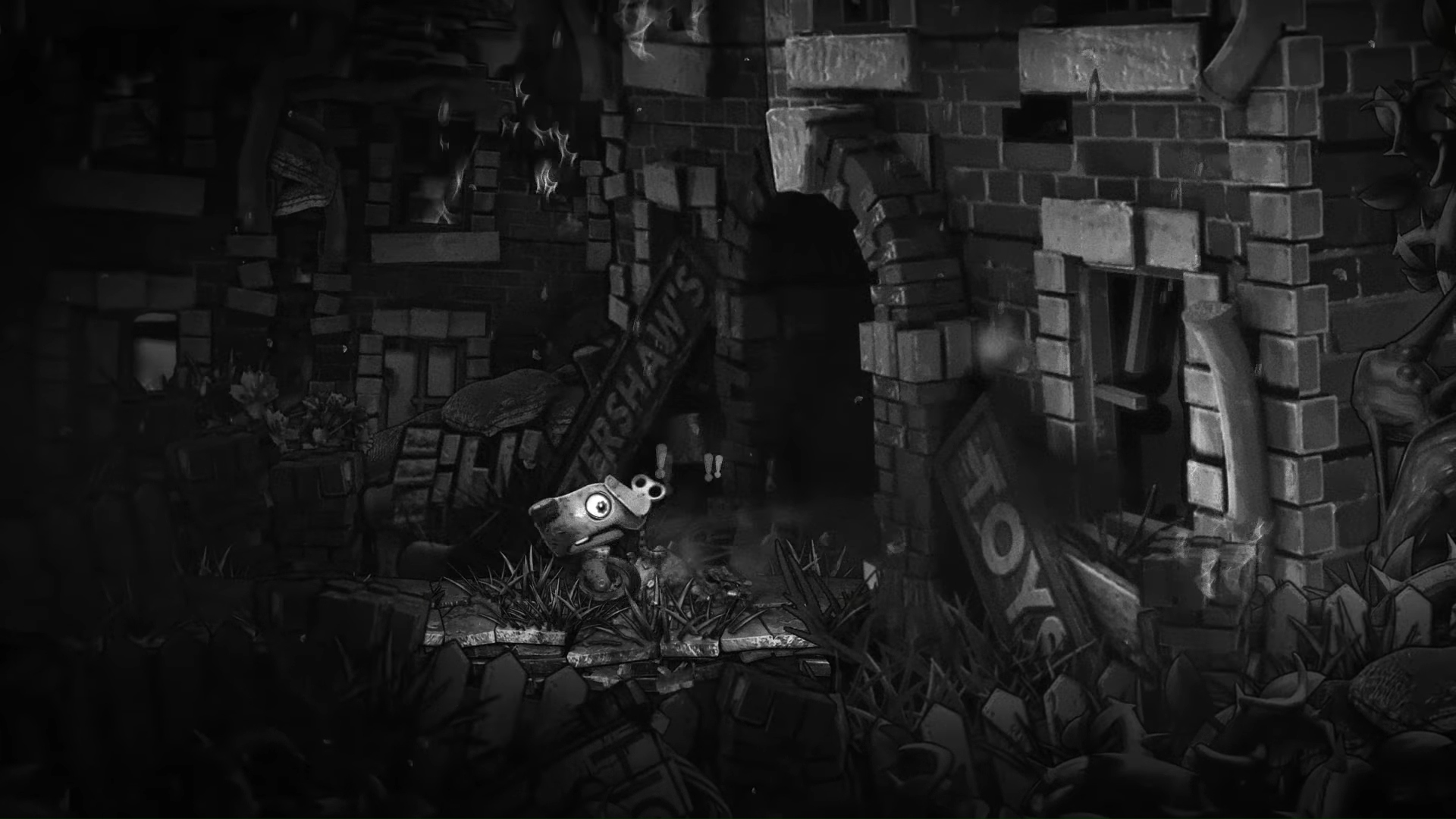 Best PC games on mobile: The Unlikely Legend of Rusty Pup. A screenshot shows Rusty Pup waking up in a darkened location.