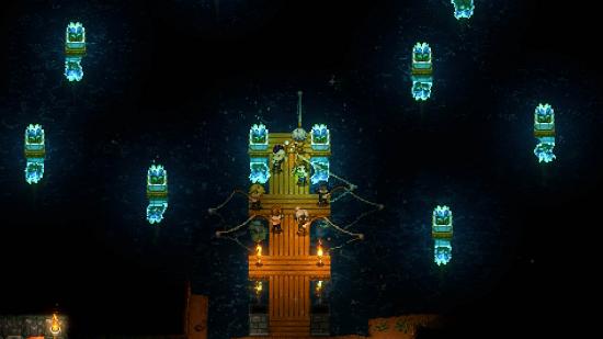 Core Keeper Sunken Sea: players gather around a pier to fish