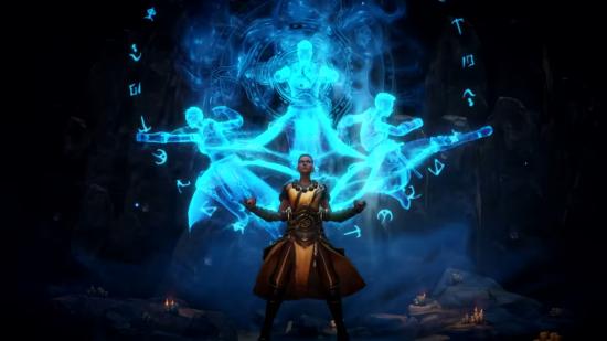 A Diablo Immortal monk is imbued with energy from three ancestral spirits