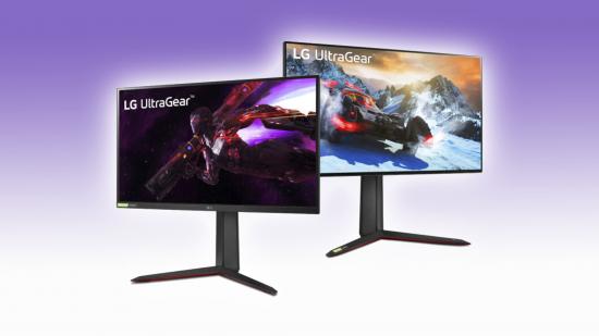 LG AdaptiveSync gaming monitors with purple backdrop