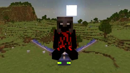 Steve riding a Phantom in this Minecraft flying mod
