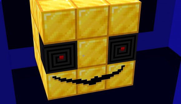 Minecraft Pac-Man minigame: a giant yellow block stares menacingly at the screen