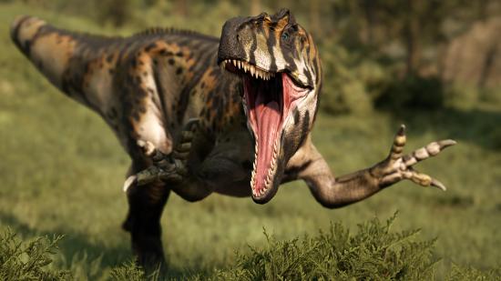 An allosaurus strikes in the Path of Titans beta, a new dinosaur survival game