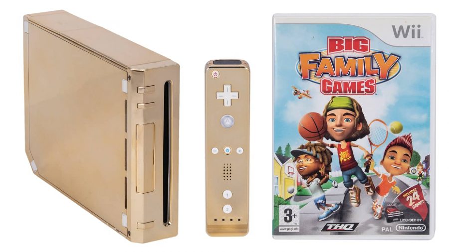 Queen's golden wii with wiimote and copy of Big Family Games