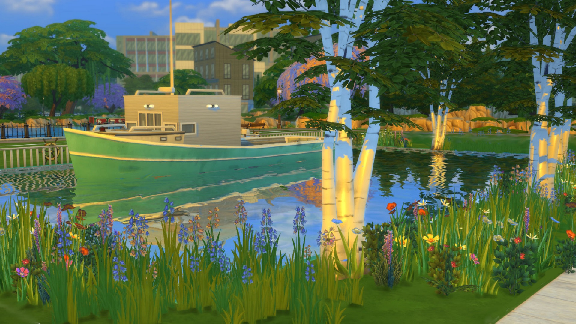 Sims 4 mod House Boat: A house boat on the water