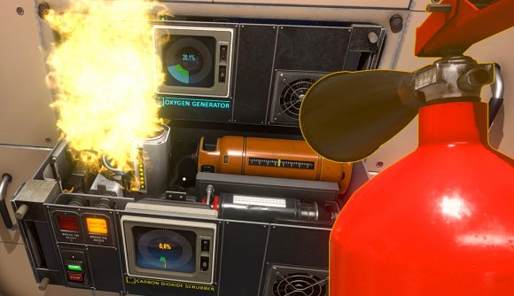 New space survival sim game Tin Can: putting out a fire on a spaceship