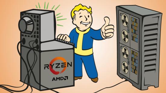 AMD Zen 4 CPU looks like Fallout 4 junk: The Vault Boy mascot plays on a PC