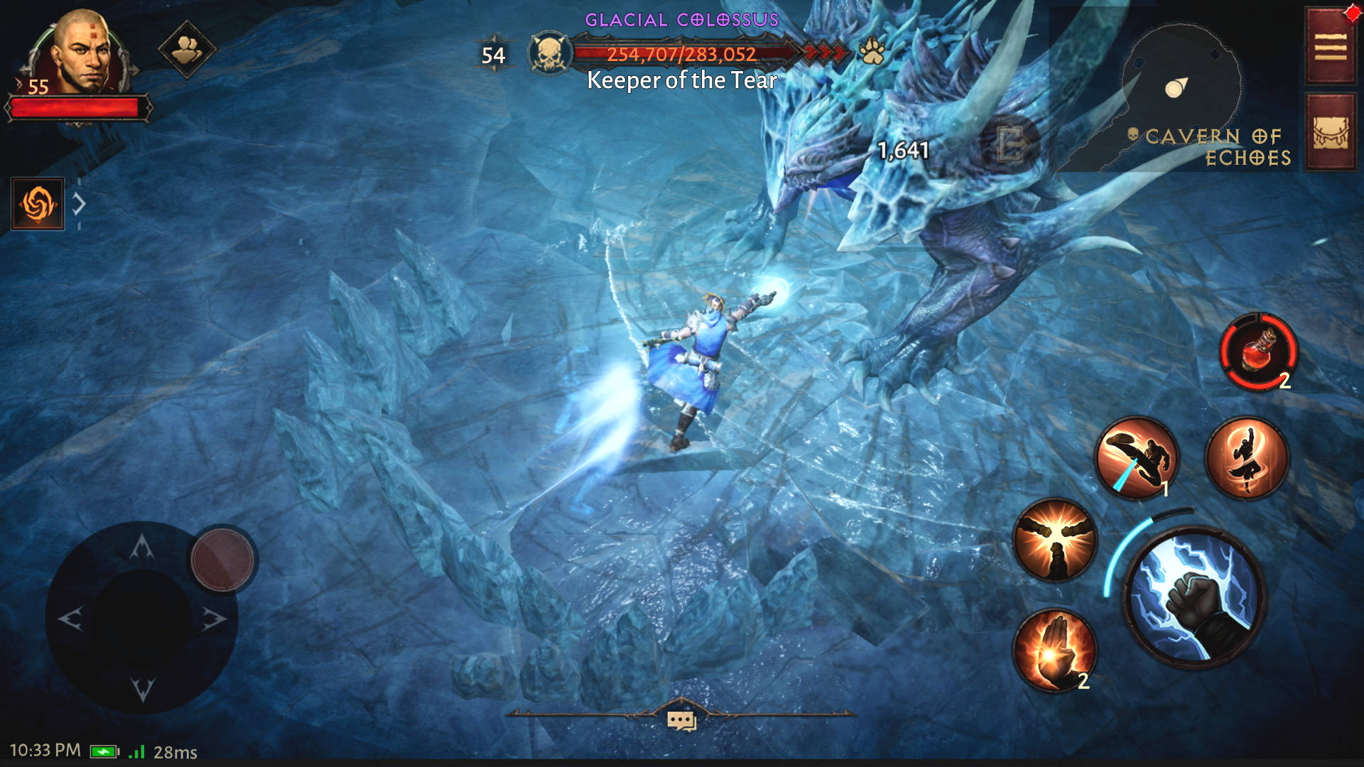 Best Diablo Immortal items: a monk punching an ice dragon while standing on ice.