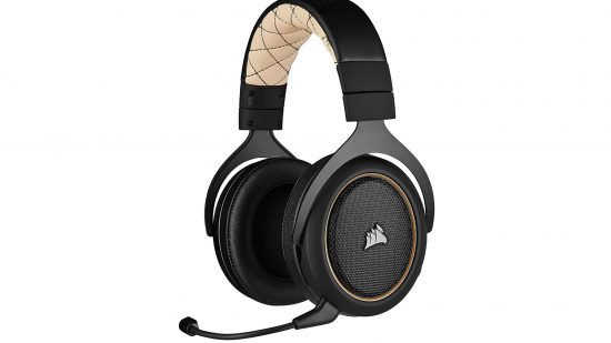 The Corsair HS70 Pro is the best budget wireless gaming headset, seen here against a white background with a cream-coloured band