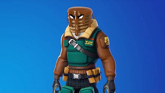Fortnite Major Mancake: this skin is of a man in a bomber jacket and kevlar body armour, with a stack of pancakes for a head and sticks of butter in his utility belt.