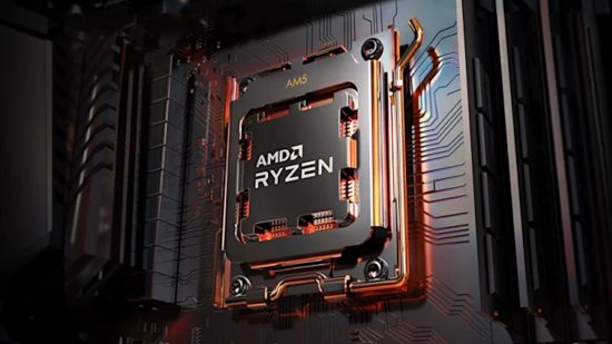An AM5 motherboard socket that houses an AMD Ryzen 7000 CPU, powered by Zen 4 cores