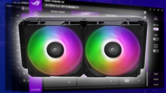 Asus ROG RTX 3090 Ti graphics card with blurred GPU Tweak III software in backdrop