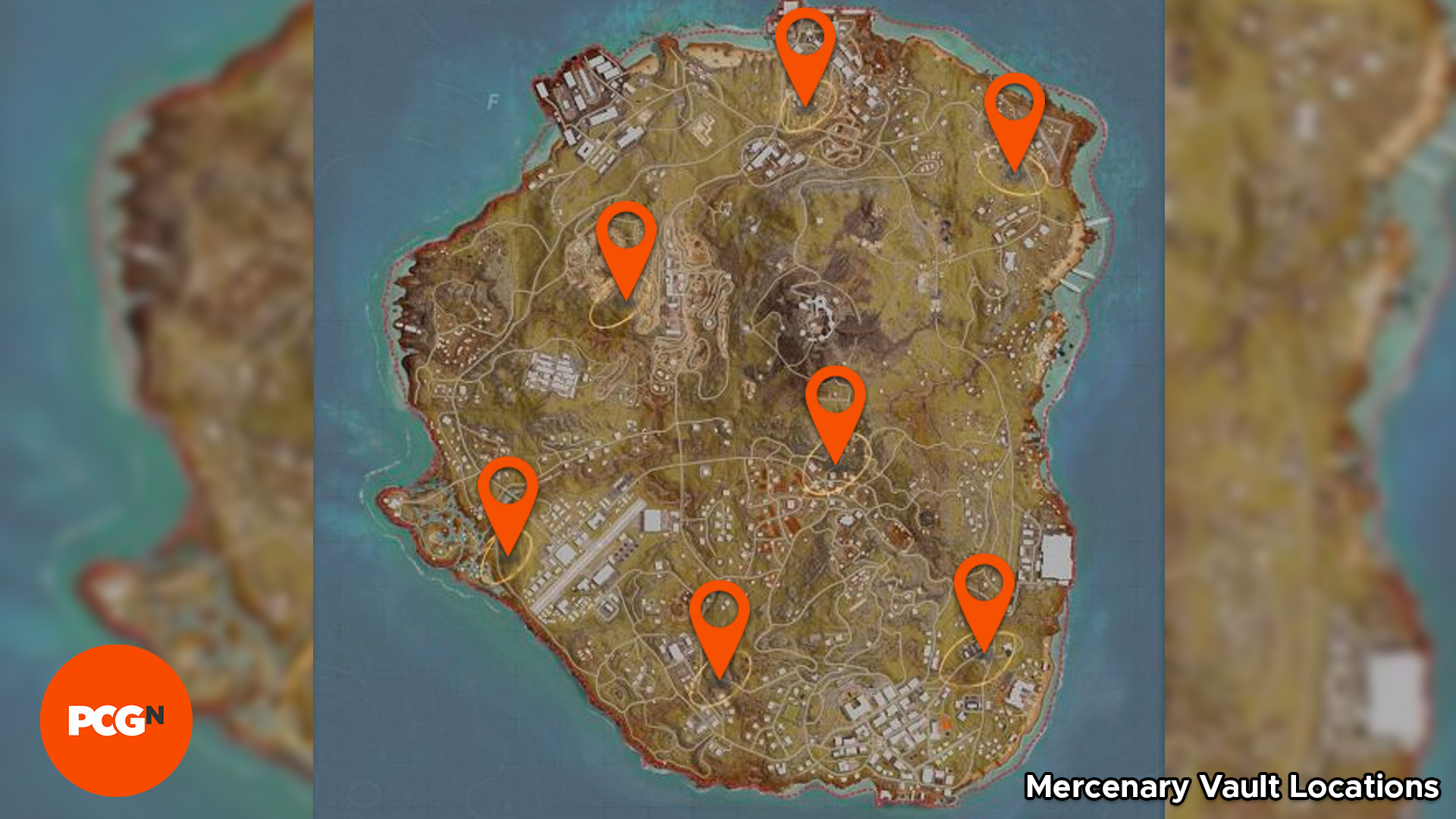 Harta de la Call of Duty Warzone Sezonul 4 cu pini în fiecare dintre locațiile Mercenary Vault