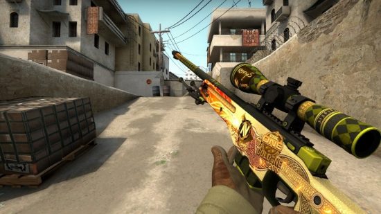 Hacker steals $2 million in CS:GO Steam items: A player holds an AWP sniper rifle with the souvenir dragon lore skin