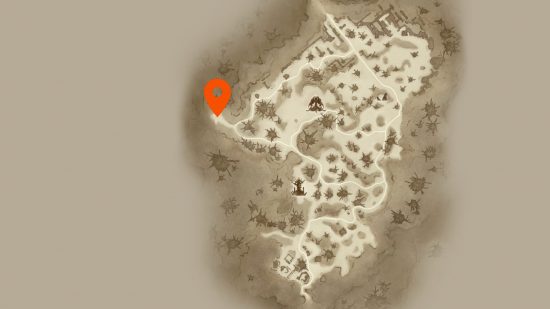 Diablo Immortal Blood Rose Location：Blood Rose Bossの位置を示すオレンジ色のピンを備えた地図。