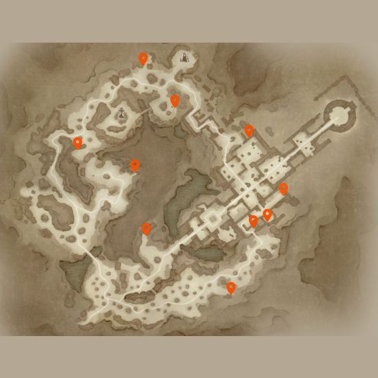 A map of the Diablo Immortal Hidden Lair locations in the Frozen Tundra