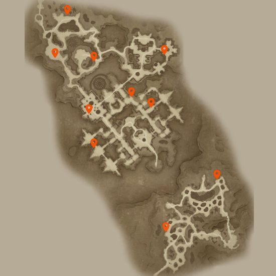 A map of the Diablo Immortal Hidden Lair locations in the Realm of Damnation