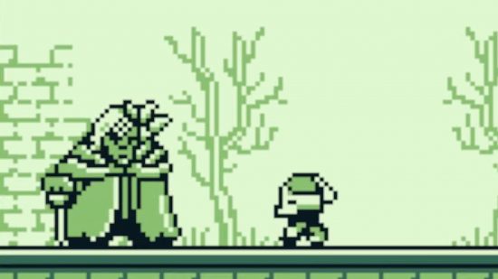 Elden Ring Game Boy: 8-bit version of Margit and player character with green colour scheme