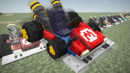 Minecraft Mod brings Mario Kart to the crafting game - a red go-kart with an M symbol on the front