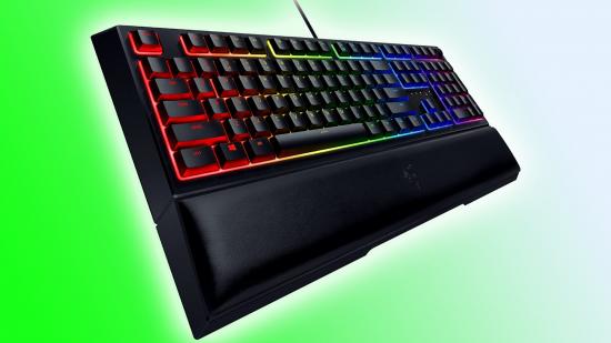 Razer Ornata V2 gaming keyboard on green backdrop