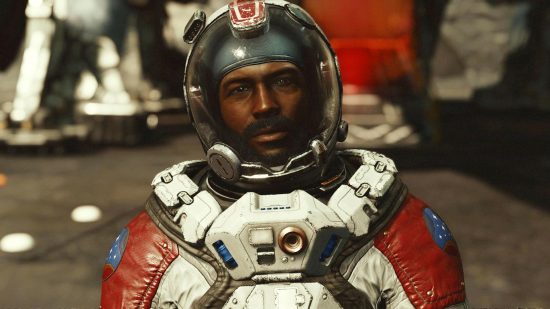 Starfield voice cast: Barret from Starfield wearing a space suit and helmet.