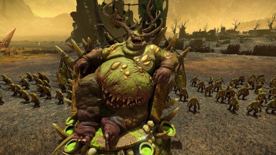 Total War: Warhammer 3 update 1.3 release date: A great unclean one sits atop its throne on a ruined battlefield