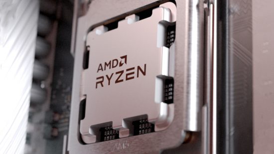An AMD Ryzen 7000 CPU sat in an AM5 motherboard
