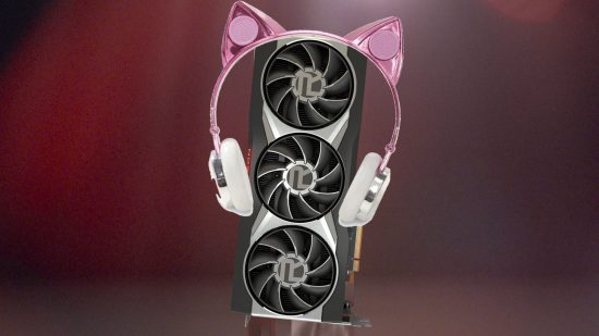 AMD Noise Suppression: Radeon GPU wearing pink can headphones