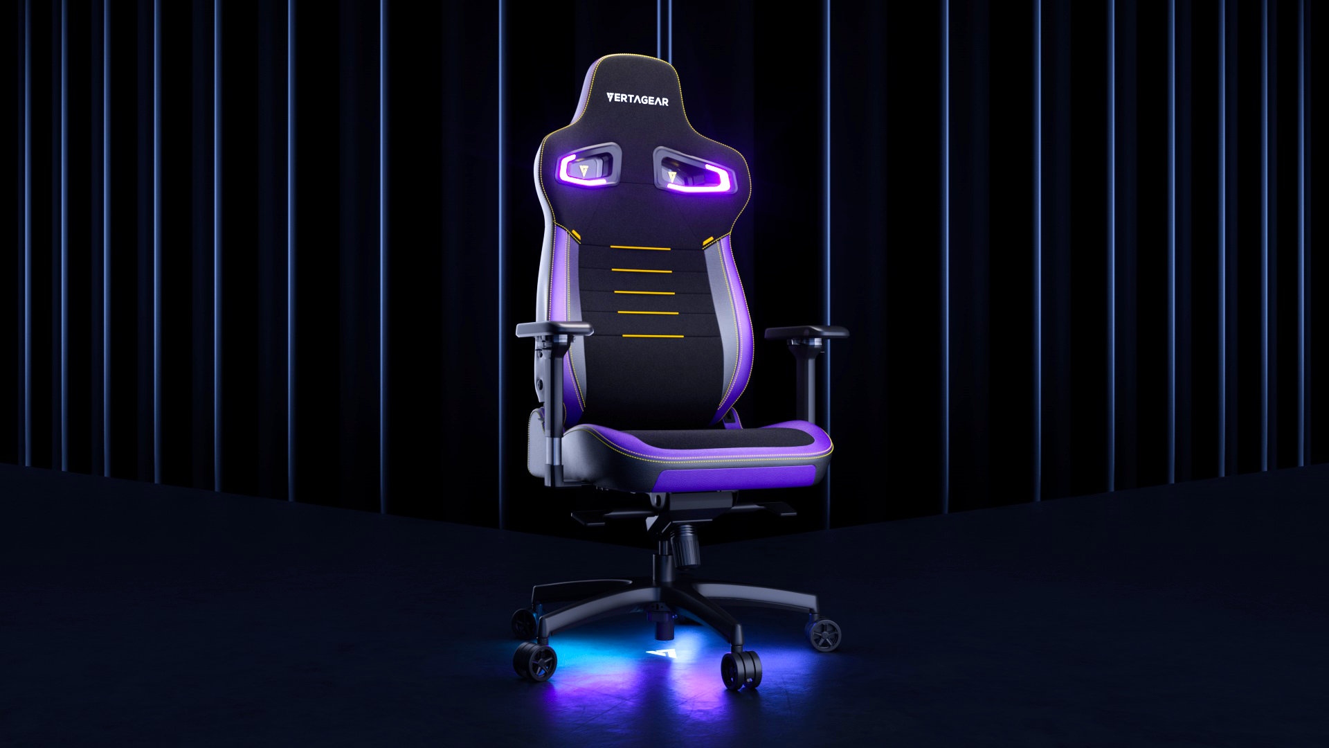 Best gaming chair: Vertagear. Image shows a gaming chair with LED lighting.