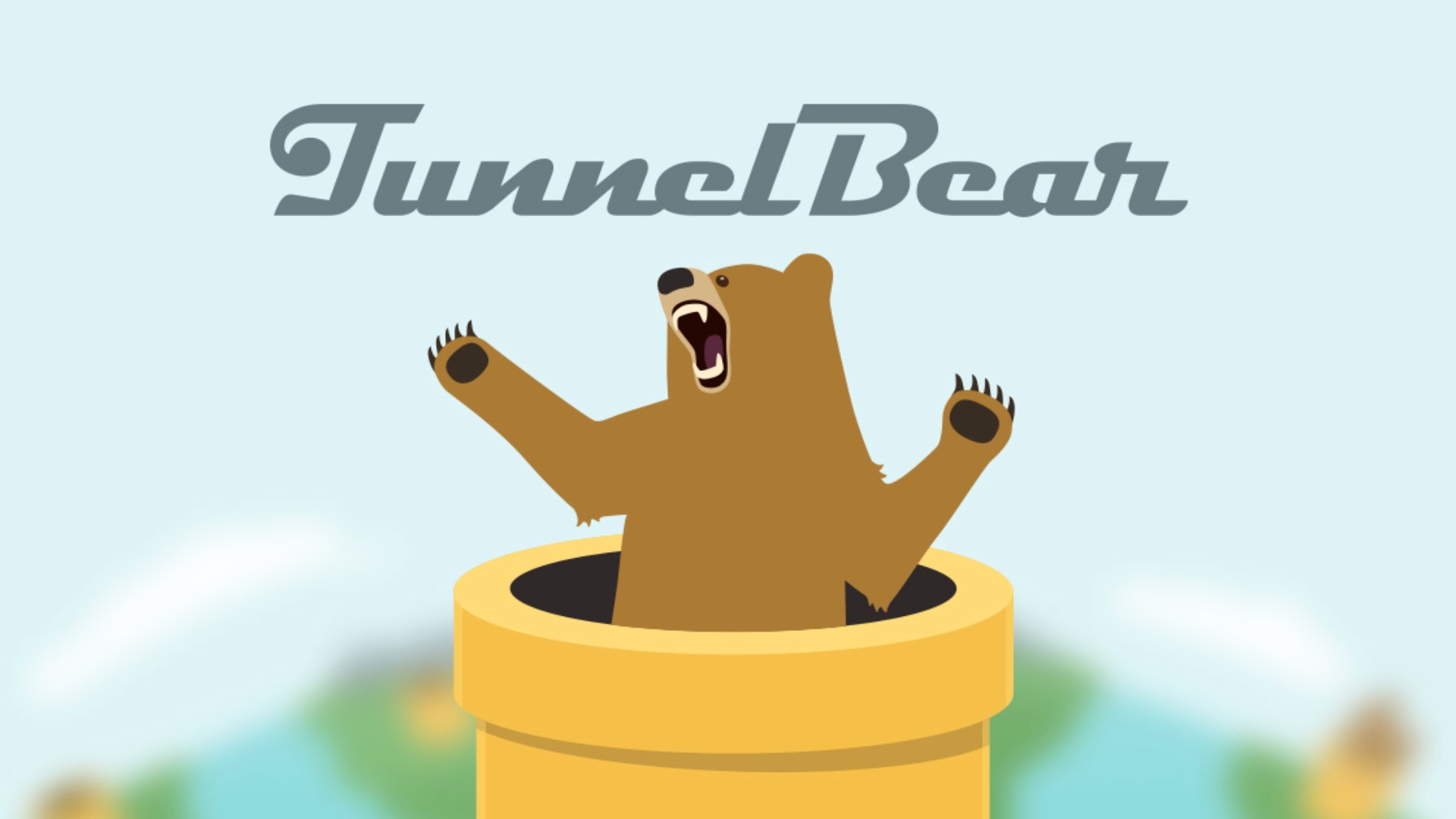 Meilleur VPN Mac - TunnelBear.  L'image montre un ours sortant d'un tuyau et le logo TunnelBear.