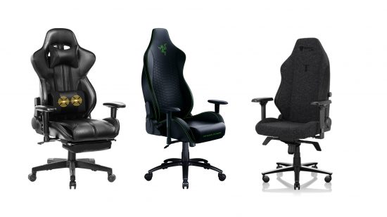 Comfortable gaming chairs arranged in a row of three.