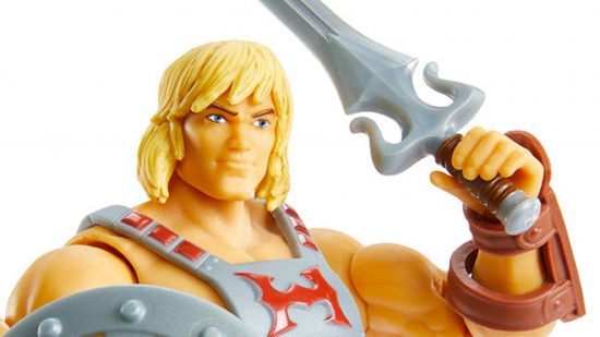 Fall Guys Master of the Universe crossover: A close-up shot of a He-Man figure, holding his Power Sword in his left hand