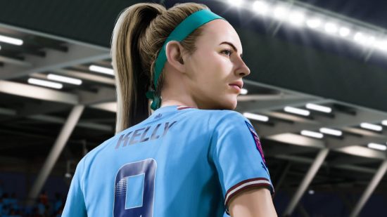FIFA 23 Chloe Kelly of Manchester City stands in football stadium during game