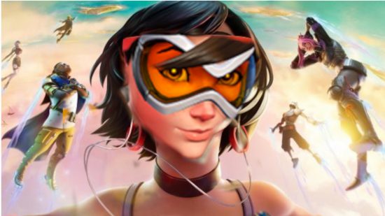 A Fortnite Creative Overwatch 2 image with Tracer's head on top of a Fortnite loading screen