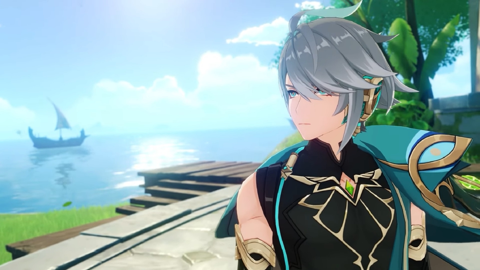 Upcoming Genshin Impact character alhaitham looks out over the sea