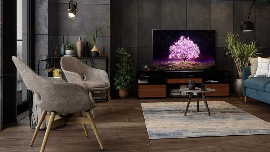 LG OLED C1 television on display in a well furnished living room.