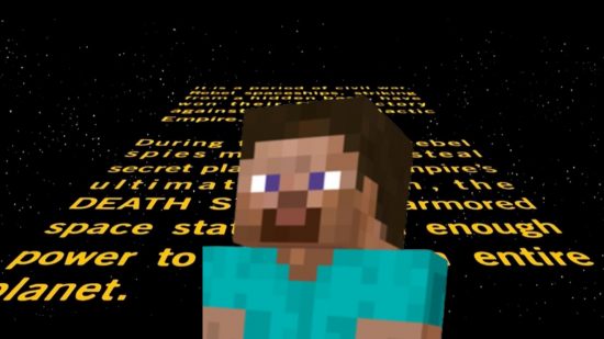 Minecraft Steve in front of Star Wars opening text crawl