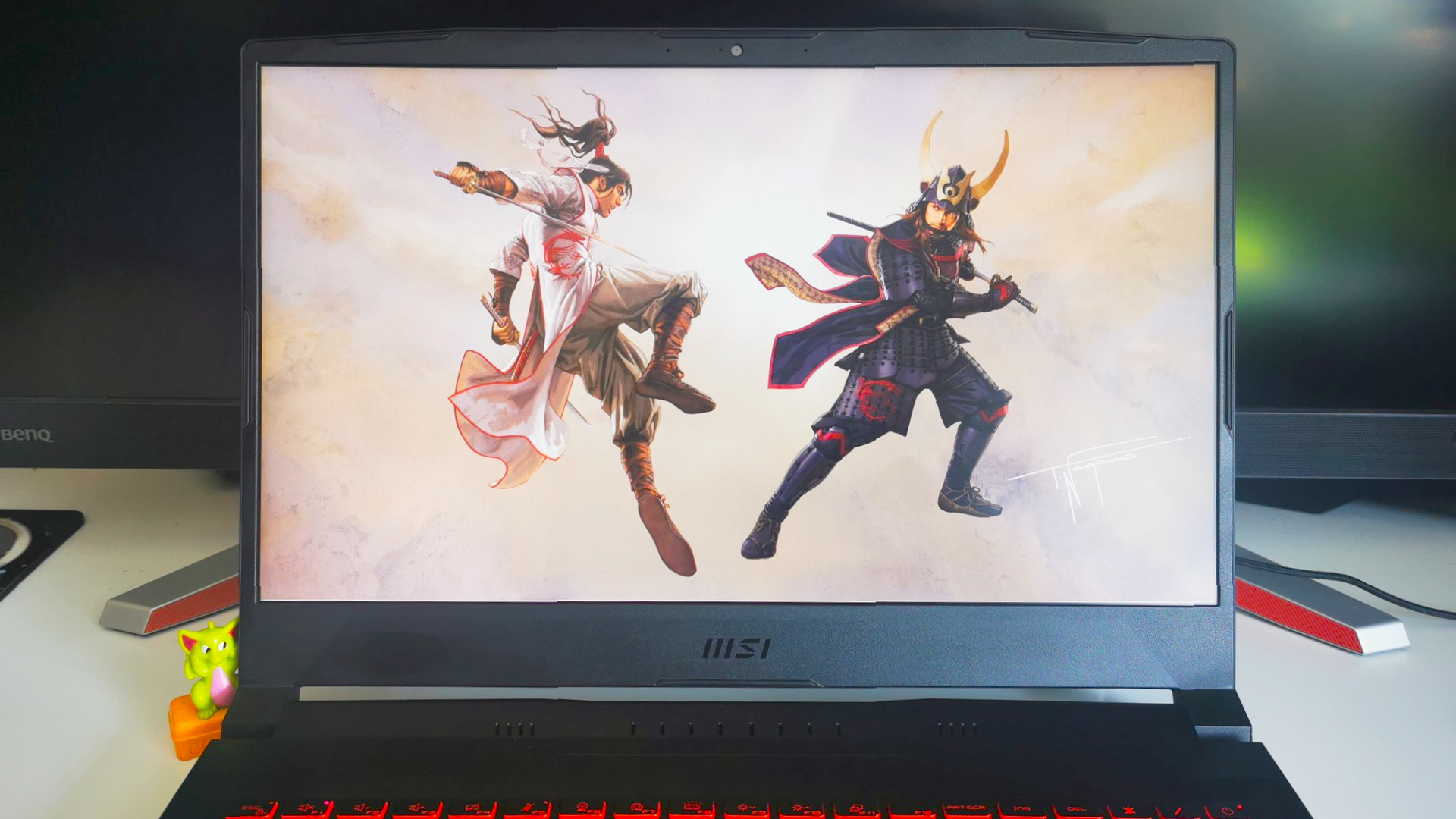 MSI Katana GF66 12U screen with Samurai themed wallpaper