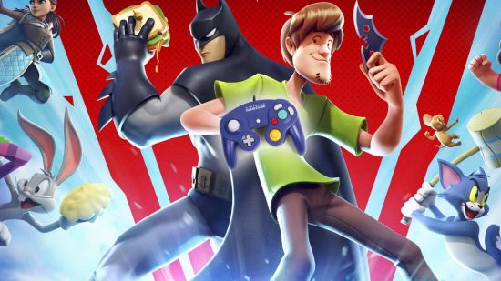 Multiversus art with Batman and Shaggy holding Gamecube controller