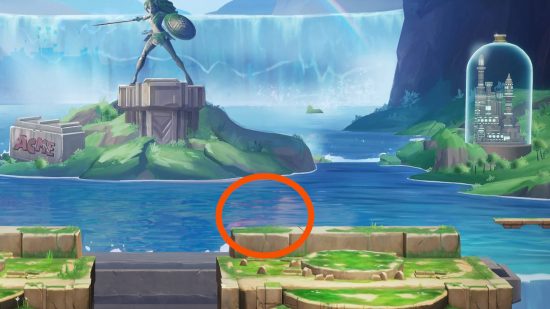 Multiversus new characters: The Wonder Woman stage with an orange circle dragon on it. It shows a reflection of what people are speculating to be the Eye of Sauron.