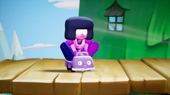 Multiversus tier list: Garnet is riding a very small car with eyes.