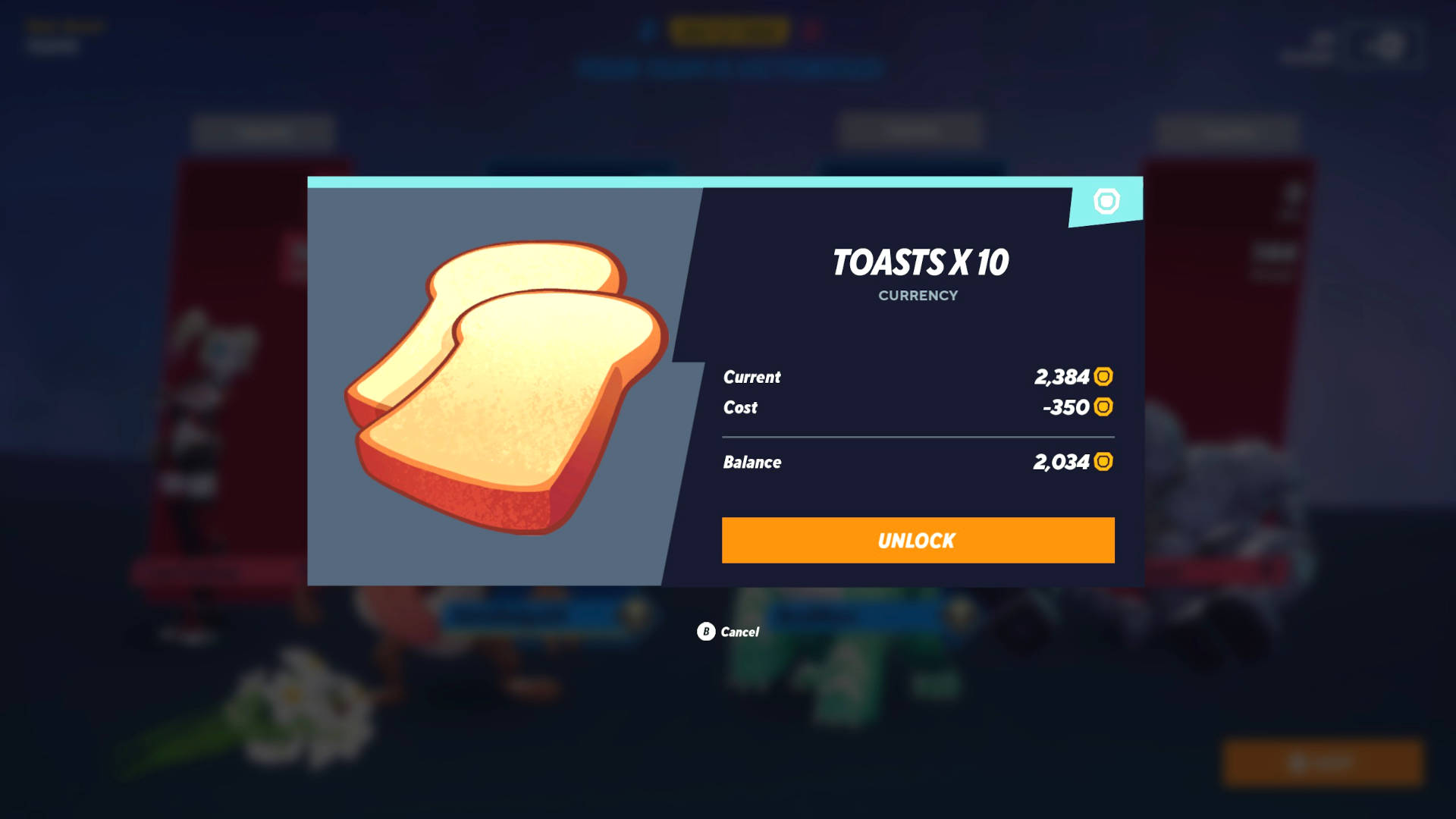Multiversus Toast: Опцията за закупуване на още десет тоста в замяна на 350 монети в играта