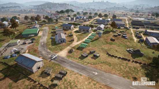 Playerunknowns Battlegrounds PUBG Map: A zoomed out shot of a empty, small village in PUBG