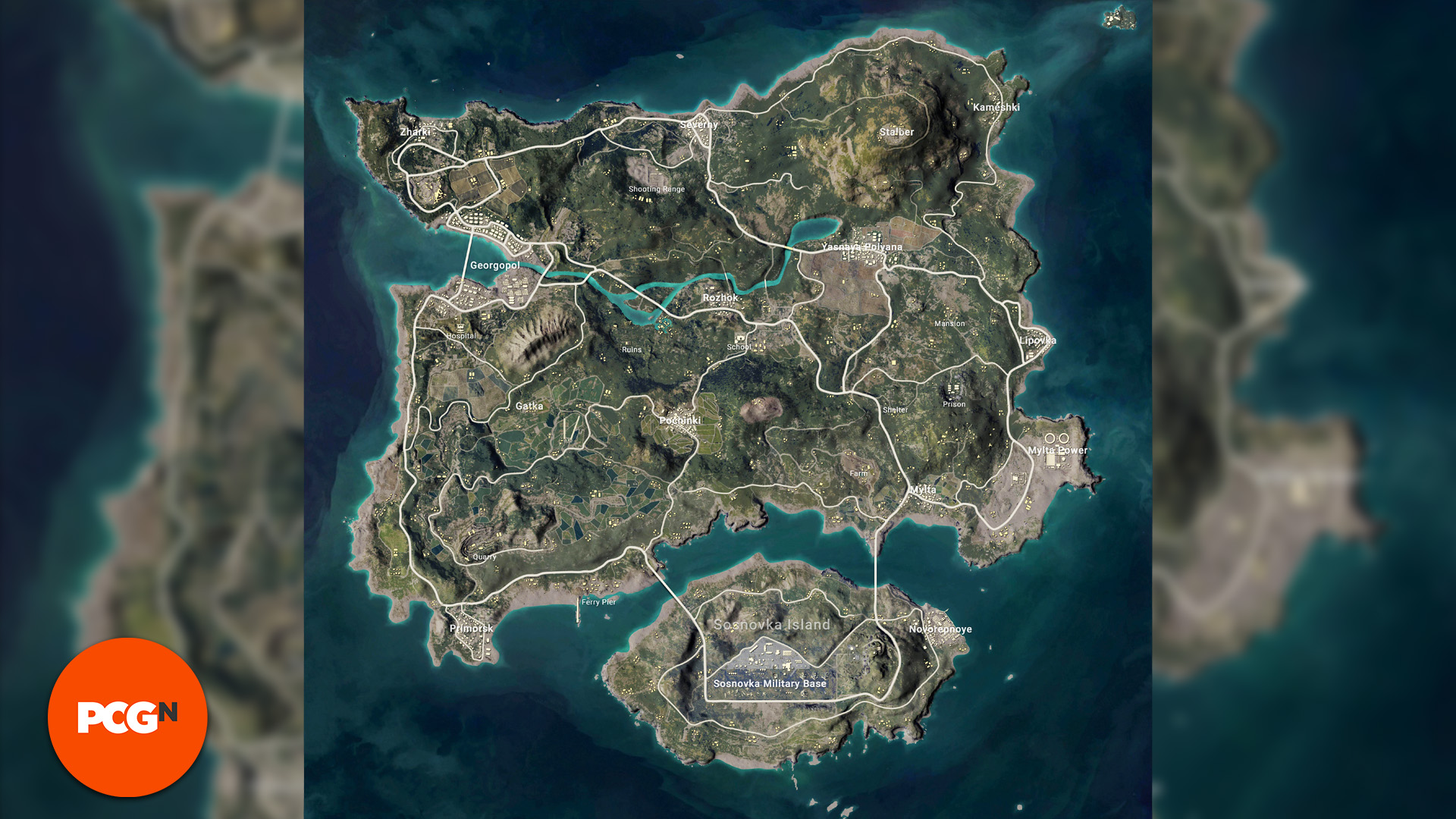Playerunknowns Battlegrounds PUBG Map: a map view of Erangel